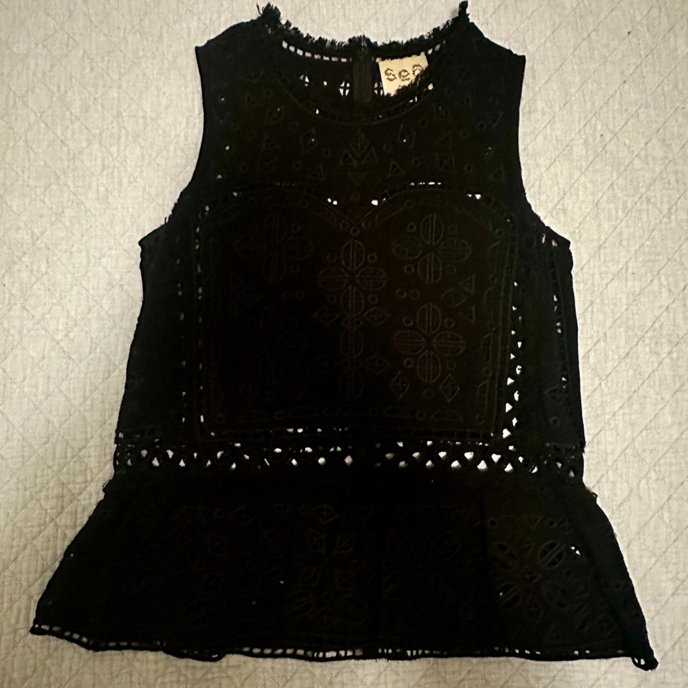 Sea New York Black Lace Sleeveless Top Blouse- 10